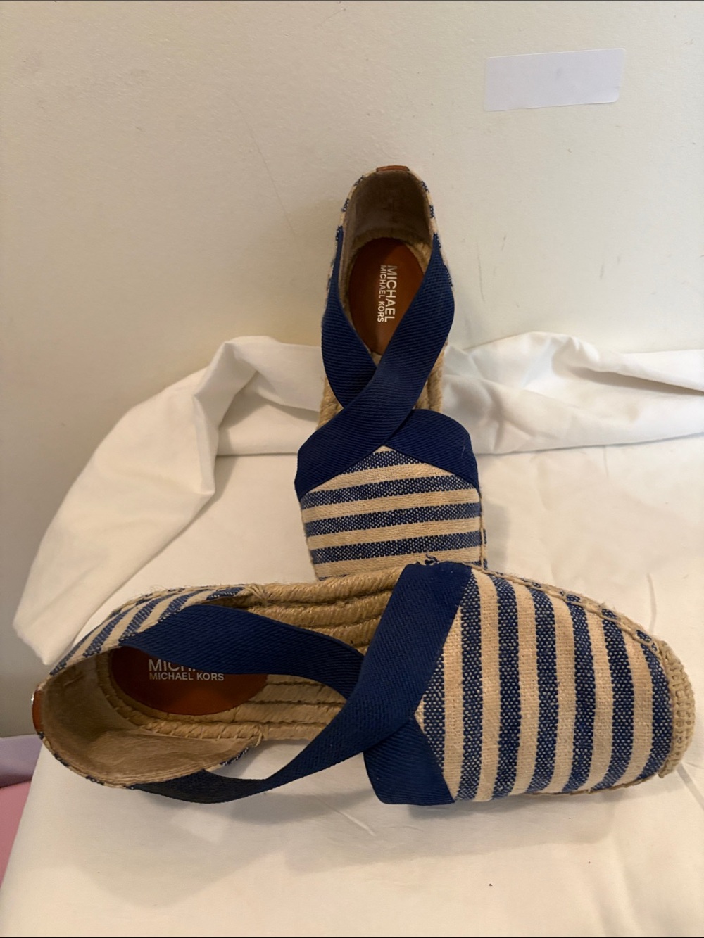 Michael Kors Kids Navy and Natural Striped Espadrille Sandals